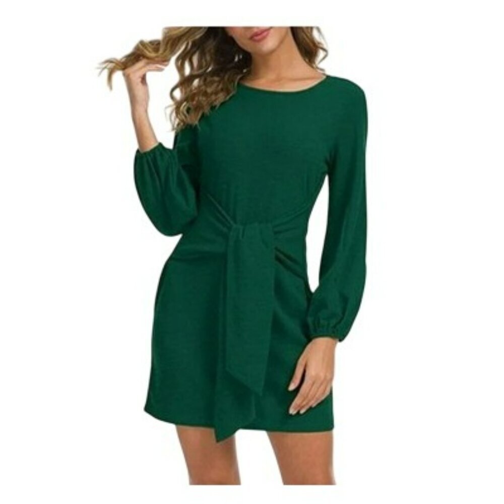 R. Vivimos Dress Green Long-Sleeve With Tie Waist Detail Size L (12/14)